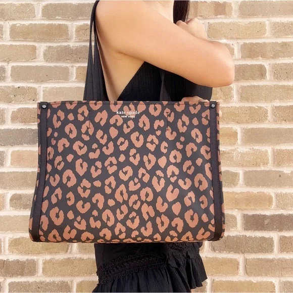 Kate Spade Sam Leopard Medium Tote The Little Better Nylon Black Multi - Picture 3 of 4